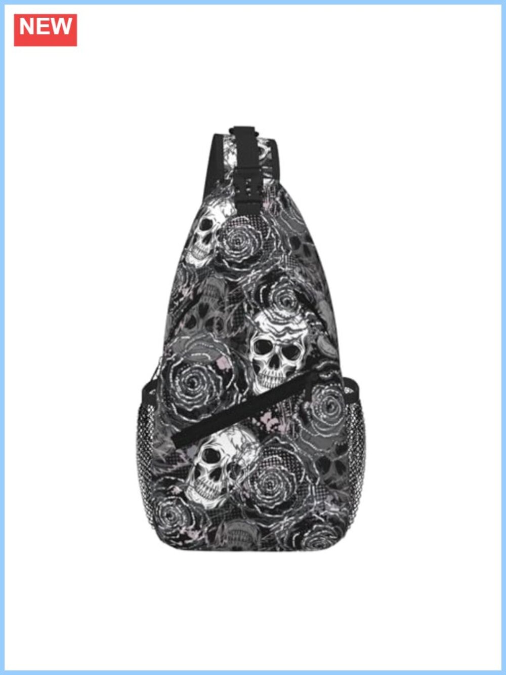 Skull Rose Sling Bag Crossbody Daypack Water Resistant Packable